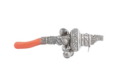 Lot 58 - George III sterling silver and coral baby's rattle, London 1802 by Morris Cadman