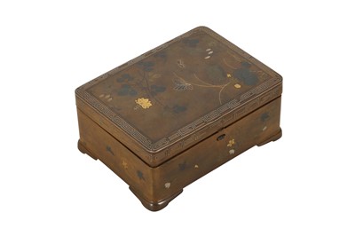 Lot 498 - A JAPANESE INLAID BRONZE BOX AND COVER.