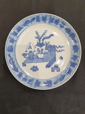 Lot 585 - SEVEN CHINESE BLUE AND WHITE DISHES.