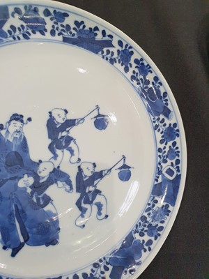 Lot 585 - SEVEN CHINESE BLUE AND WHITE DISHES.