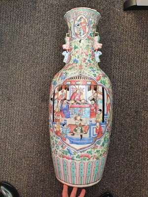 Lot 286 - A PAIR OF LARGE CHINESE FAMILLE ROSE VASES.