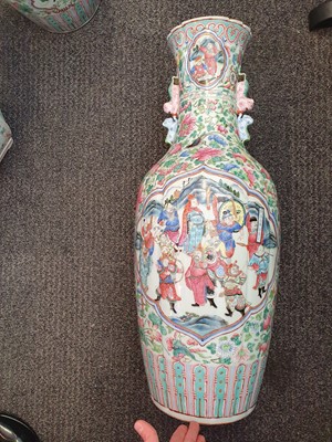 Lot 286 - A PAIR OF LARGE CHINESE FAMILLE ROSE VASES.