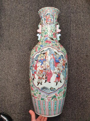 Lot 286 - A PAIR OF LARGE CHINESE FAMILLE ROSE VASES.