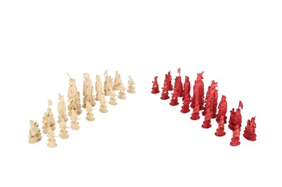 Lot 852 - λ A SET OF CHINESE STAINED IVORY CHESS PIECES.