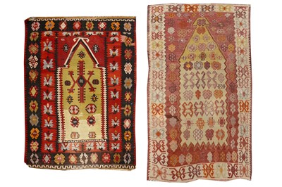Lot 403 - A LOT OF TWO TURKISH PRAYER KILIMS