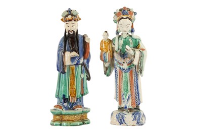 Lot 886 - A PAIR OF CHINESE GLAZED FIGURES.