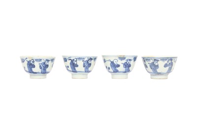 Lot 307 - A SET OF FOUR CHINESE BLUE AND WHITE 'SCHOLARS' CUPS.