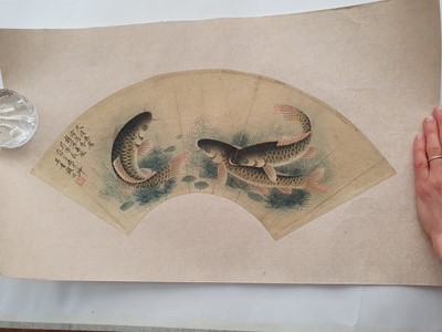 Lot 6 - A GROUP OF FOUR CHINESE FAN LEAF PAINTINGS.