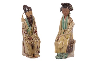 Lot 641 - A PAIR OF CHINESE POTTERY FIGURES OF A GENTLEMAN AND LADY, 20TH CENTURY