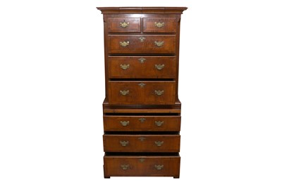 Lot 110 - A GEORGE II STYLE WALNUT CHEST ON CHEST OF SMALL PROPORTIONS, EARLY 20TH CENTURY