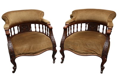 Lot 112 - A PAIR OF LATE VICTORIAN WALNUT TUB CHAIRS