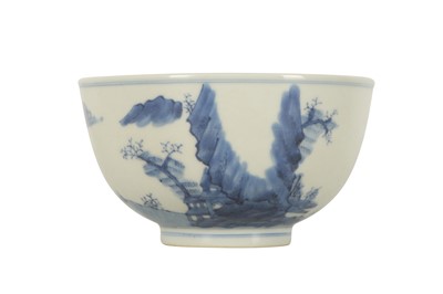 Lot 971 - A CHINESE BLUE AND WHITE 'LANDSCAPE' BOWL.