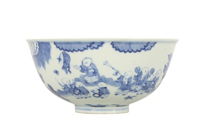 Lot 605 - A CHINESE BLUE AND WHITE 'BOYS' BOWL.