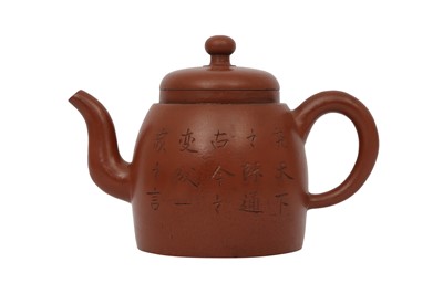 Lot 54 - A CHINESE YIXING ZISHA 'CALLIGRAPHY' TEAPOT AND COVER.