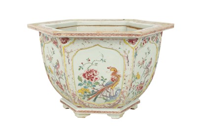 Lot 113 - A CHINESE HEXAGONAL FAMILLE ROSE JARDINIERE.