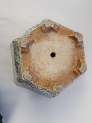 Lot 113 - A CHINESE HEXAGONAL FAMILLE ROSE JARDINIERE.