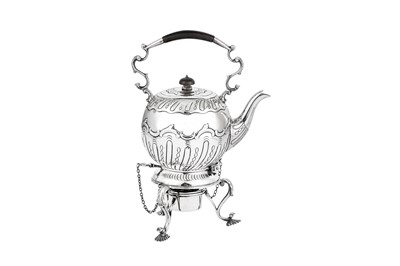 Lot 585 - A Victorian sterling silver bachelor kettle on stand, London 1895 by Thomas Bradbury