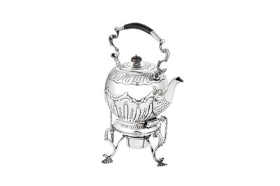 Lot 585 - A Victorian sterling silver bachelor kettle on stand, London 1895 by Thomas Bradbury