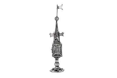 Lot 445 - An 18th/19th century German silver filigree spice tower (besamin), marked indistinctly possibly Hamburg