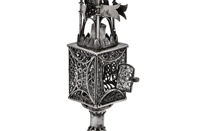 Lot 445 - An 18th/19th century German silver filigree spice tower (besamin), marked indistinctly possibly Hamburg