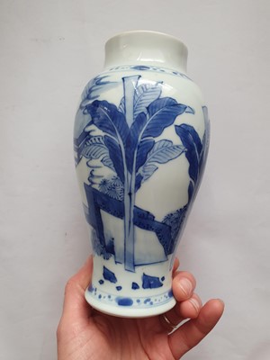 Lot 108 - A CHINESE BLUE AND WHITE 'LADIES' VASE.