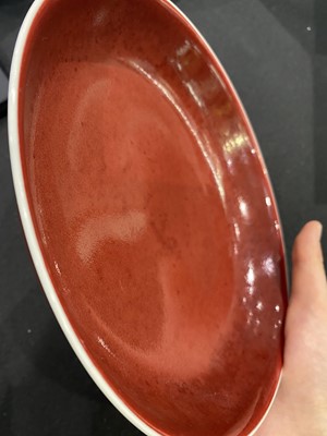 Lot 44 - A CHINESE COPPER RED-ENAMELLED DISH.