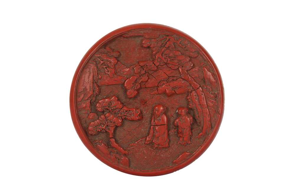 Lot 637 - A CHINESE CINNABAR LACQUER CIRCULAR BOX AND COVER.