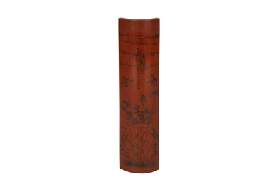 Lot 642 - A CHINESE BAMBOO 'IMMORTALS' WRIST REST.