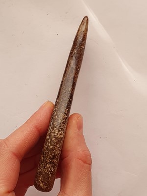 Lot 783 - A CHINESE PALE CELADON JADE 'FISH' CARVING.