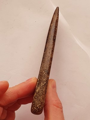 Lot 783 - A CHINESE PALE CELADON JADE 'FISH' CARVING.