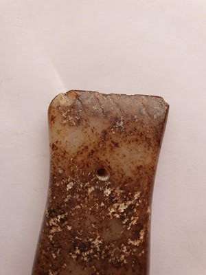 Lot 783 - A CHINESE PALE CELADON JADE 'FISH' CARVING.