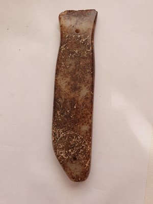 Lot 783 - A CHINESE PALE CELADON JADE 'FISH' CARVING.