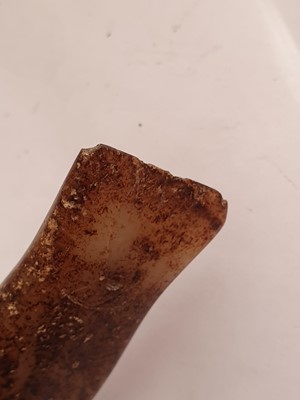 Lot 783 - A CHINESE PALE CELADON JADE 'FISH' CARVING.