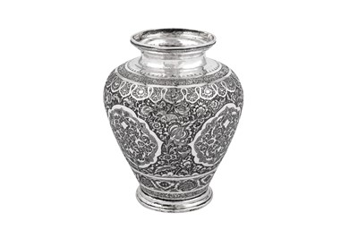 Lot 319 - An early 20th century Iranian (Persian) silver vase, Isfahan circa 1930-40
