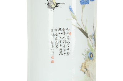 Lot 271 - A CHINESE EGGSHELL PORCELAIN 'BUTTERFLY AND FLOWERS' VASE.