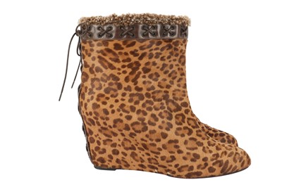 Lot 264 - Christian Louboutin Brown Leopard Wedge Ankle Boot - Size 41
