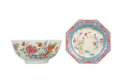 Lot 598 - A CHINESE PUNCH BOWL AND A 'LADIES AND BOYS' DISH.