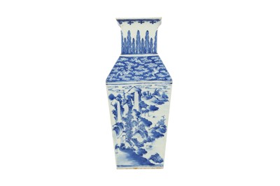 Lot 859 - A CHINESE BLUE AND WHITE RECTANGULAR-SECTION 'LANDSCAPE' VASE.
