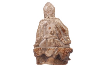 Lot 616 - A CHINESE SOAPSTONE FIGURE OF A SEATED OFFICIAL, PROBABLY LATE 19TH/EARLY 20TH CENTURY