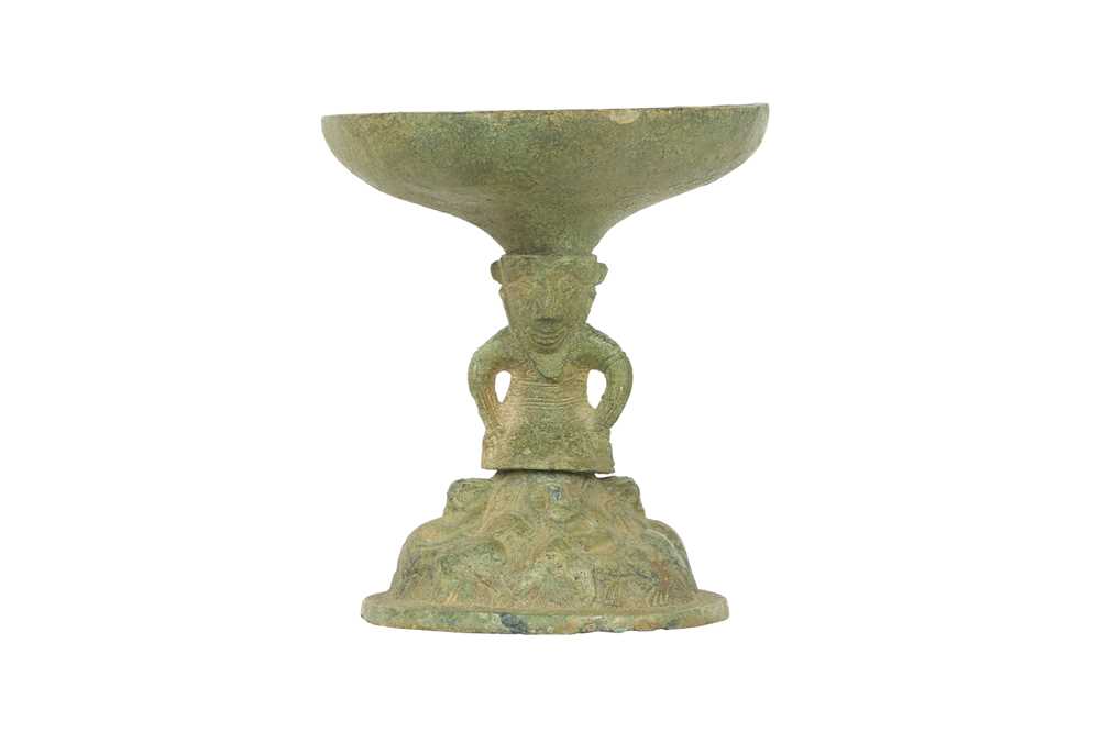 Lot 353 - A CHINESE BRONZE STEM BOWL.