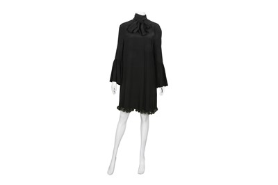 Lot 416 - Fendi Black Silk Pom Pom Fur Trim Dress - Size 42