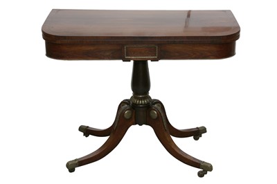 Lot 113 - A REGENCY ROSEWOOD AND BRASS STRUNG FOLD OVER CARD TABLE