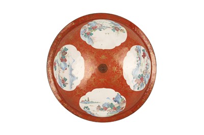 Lot 120 - A VERY RARE LARGE CHINESE FAMILLE ROSE CANTON ENAMEL DISH COVER.
