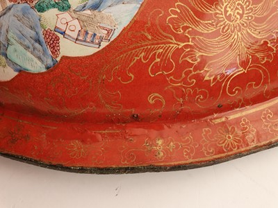 Lot 208 - A VERY RARE LARGE CHINESE FAMILLE ROSE CANTON ENAMEL DISH COVER.