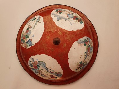 Lot 120 - A VERY RARE LARGE CHINESE FAMILLE ROSE CANTON ENAMEL DISH COVER.
