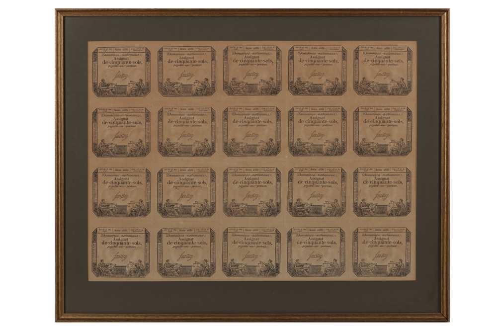 Lot 102 - AN UNCUT SHEET OF TWENTY REVOLUTIONARY FRENCH FIRST REPUBLIC ASSIGNAT PAPER CURRENCY