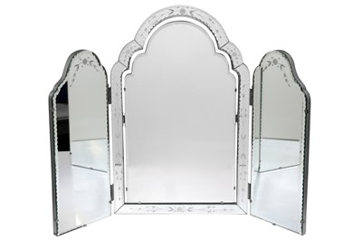 Lot 338 - A VENETIAN STYLE TRIPTYCH DRESSING TABLE MIRROR, 20TH CENTURY