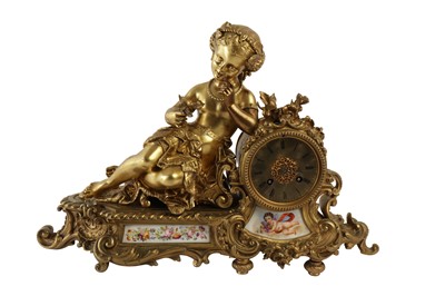 Lot 235 - A FRENCH GILT BRONZE AND SEVRES STYLE PORCELAIN MANTEL CLOCK, LATE 19TH CENTURY