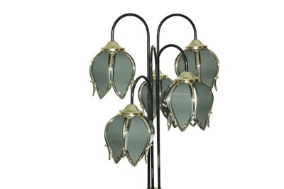 Lot 522 - AN ITALIAN HOLLYWOOD REGENCY BLACK GLASS LOTUS BOUQUET FLOOR LAMP, CIRCA 1970'S