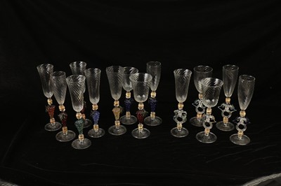 Lot 556 - A SET OF FOURTEEN MURANO SALVIATI  STYLE DRINKING GLASSES
